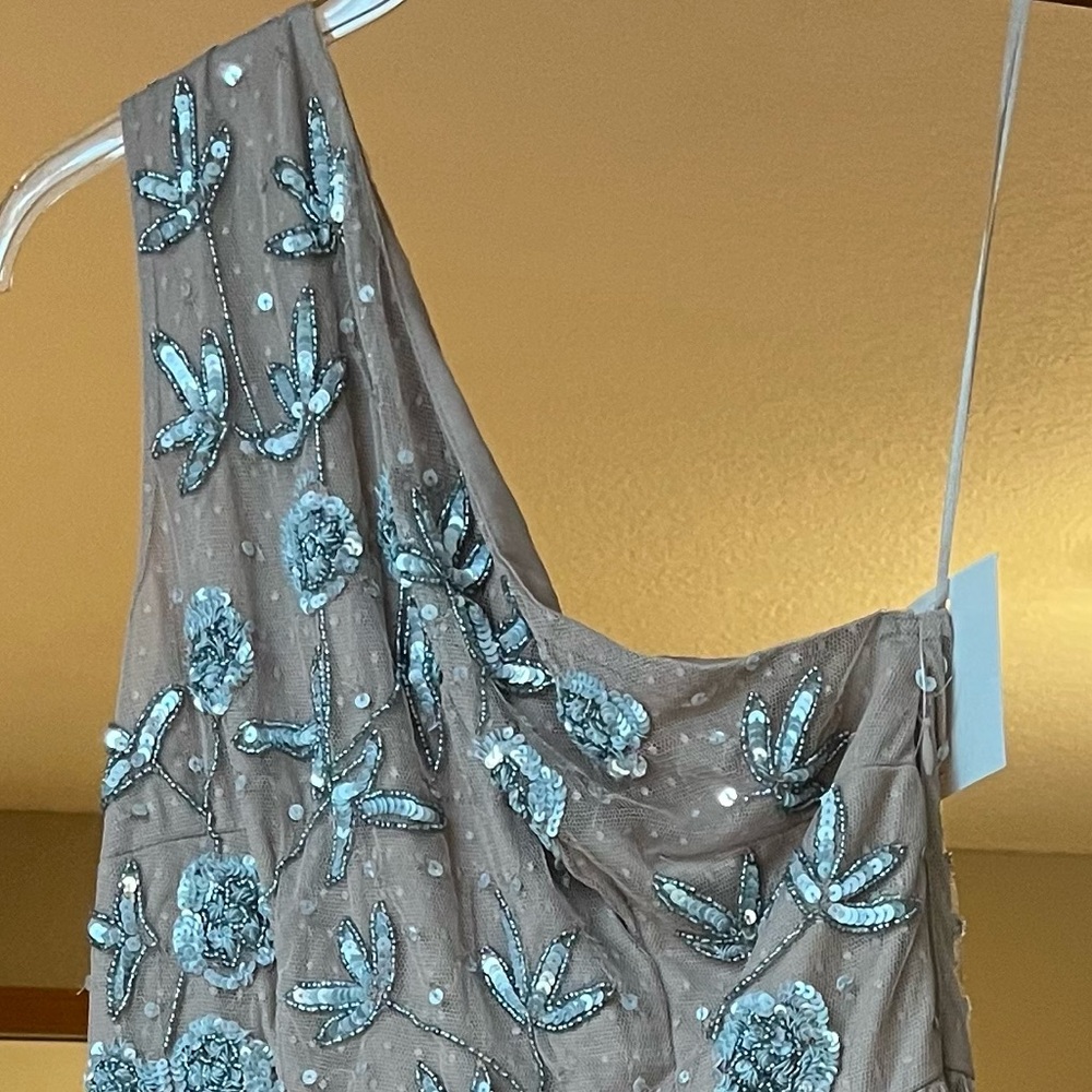 ASOS One Shoulder Dress in Beige and Blue